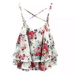 🌺4 Items 25🌺 Crop Top - Boho Floral - Cascading Layers - Spaghetti Straps OSFM